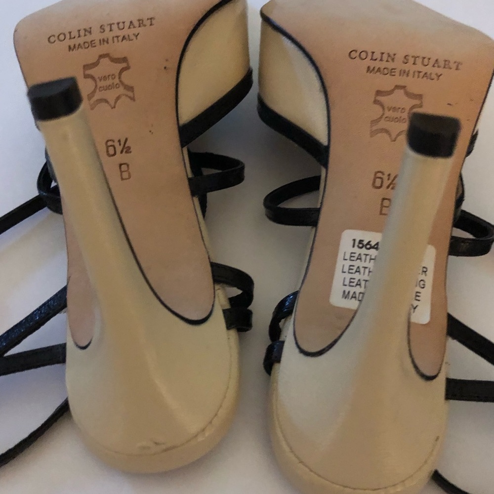Colin Stuart Cream/Black Strap heels - Picture 5 of 6